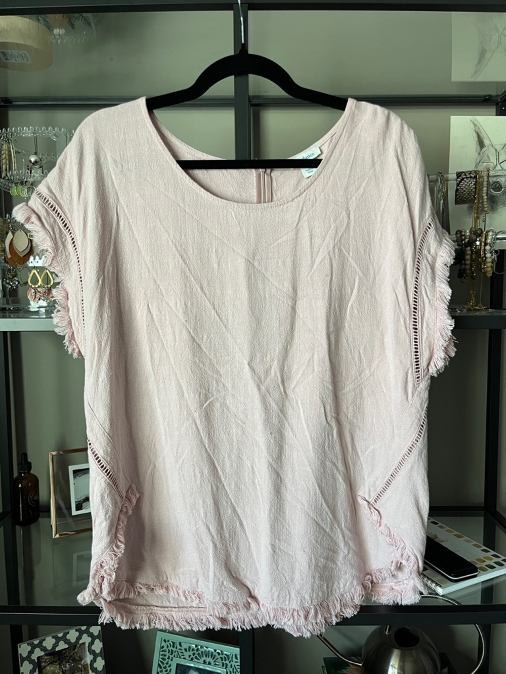 Sundance Lightweight Fringed Tunic in Pale Pink - Linen Blend